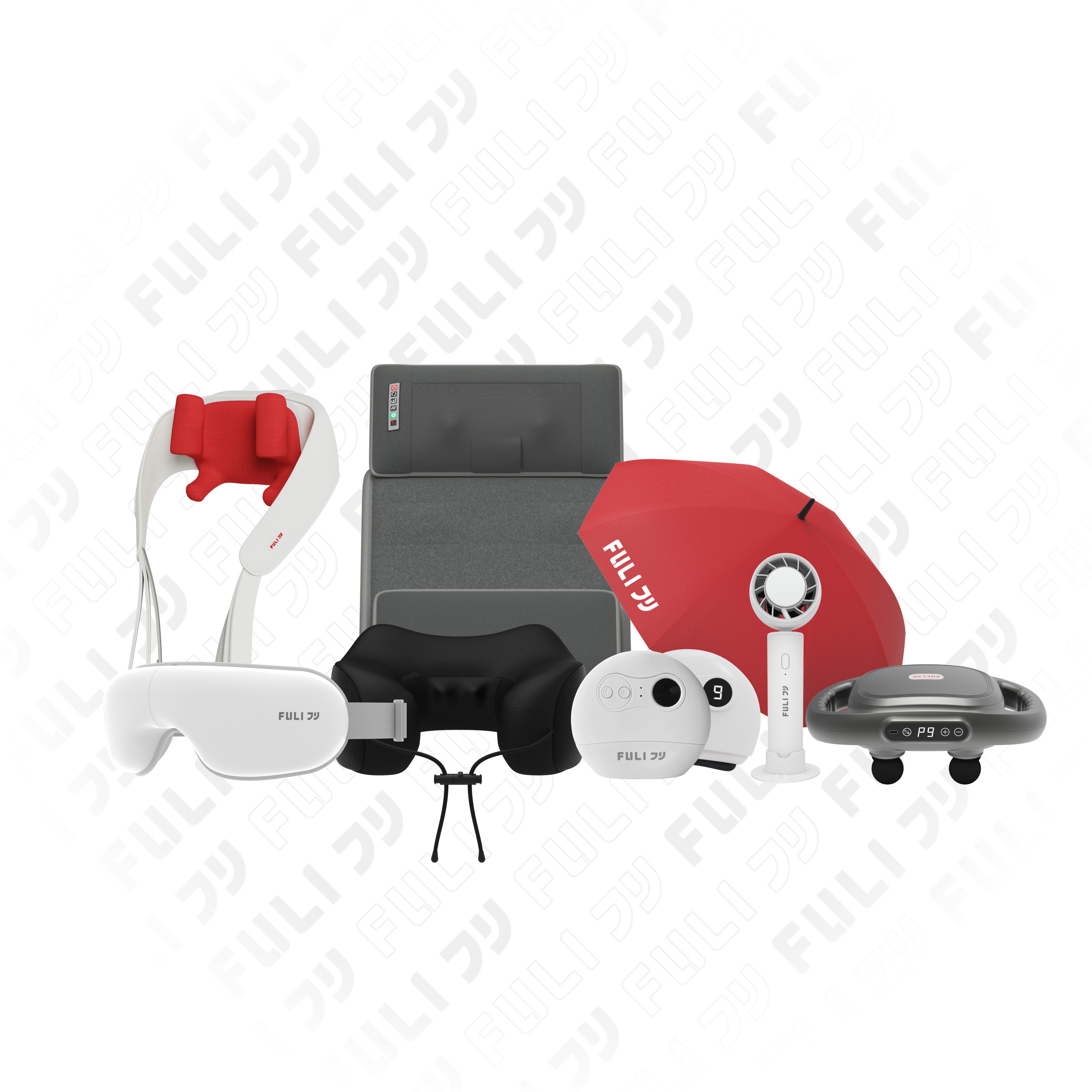 เซตนวดฟินไปทั้งตัว | FULI Natural Stone Electric Gua Sha + FULI Cool Tech Massage Neck Pillow + FULI Neck and Shoulder Massager + FULI Ergonomic Smart Massager Mattress + FULI Smart Eye Massager Lite + FULI ICE Cooling Mini Fan