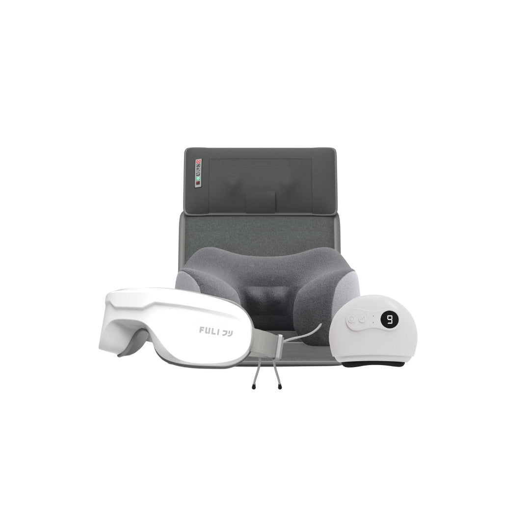 เซตนวดจัดเต็มสวยอัพเกรด FULI Natural Stone Electric Gua Sha + Ergonomic Smart Massager Mattress + Ergo Massage Neck Pillow + Smart Eye Massager