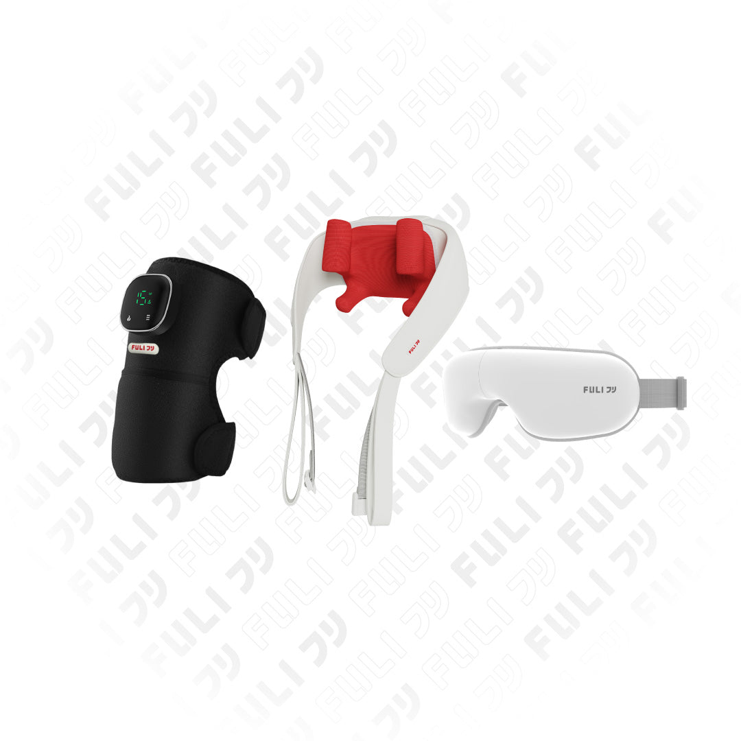 [PRE]เซตคลายเมื่อยนวดตรงจุด | FULI ThermoFlex Knee Massager + FULI Neck and Shoulder Massager + FULI Smart Eye Massager Lite